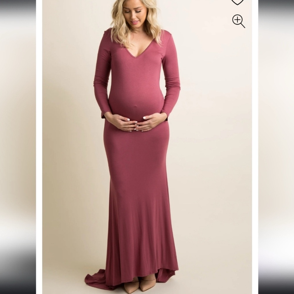 PinkBlush | Mauve Long Sleeve Maternity Gown/Dress, Size Small